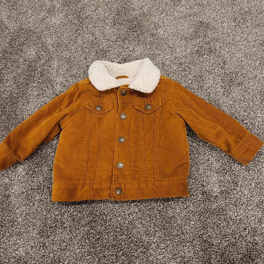 Old Navy Kids Brown Corduroy Sherpa Lined Trucker Jacket 12-18M 1166 RN160476